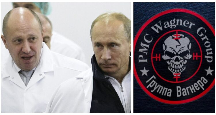 Yevgeny Prigozhin, Vladimir Putin, y la insignia del grupo Wagner.