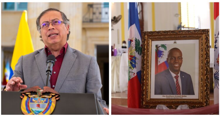 Gustavo Petro y una foto del funeral de Jovenel Moise.