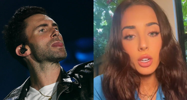 Adam Levine en medio de uno de sus conciertos. A su lado, la modelo Sunmer Stroh hablando en su red de TikTok.