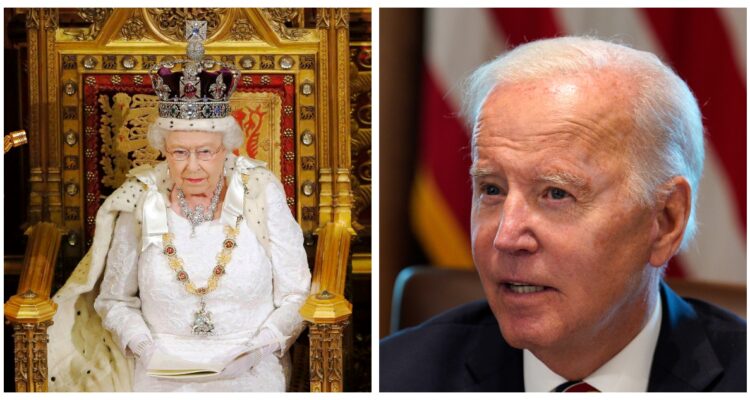 Composición con una foto de la reina Isabel II y otra de Joe Biden.