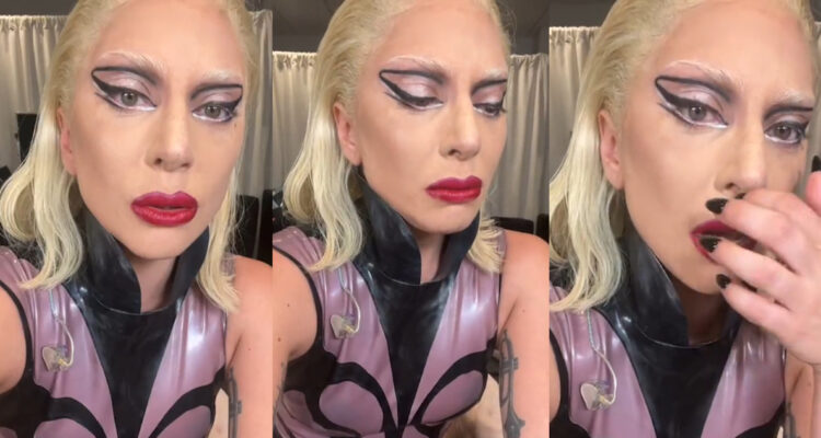 Lady Gaga llorando mientras pide perdón a sus fans por cancelar concierto.