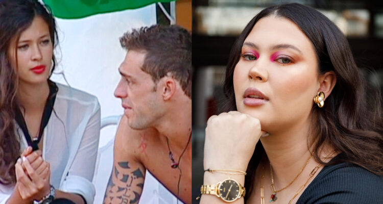 La modelo Michelle Carvalho y Joché Bibbó en Mundos Opuestos. A su lado, una foto de la influencer en la actualidad.