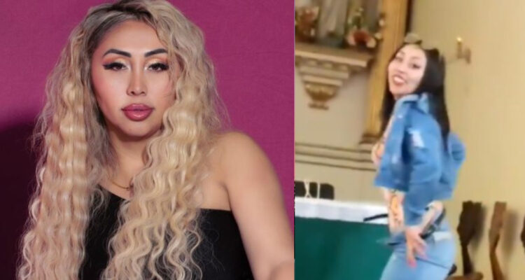 Naya Fácil posando para la cámara, a su lado, parte del video por el que deberá enfrentar acciones legales.