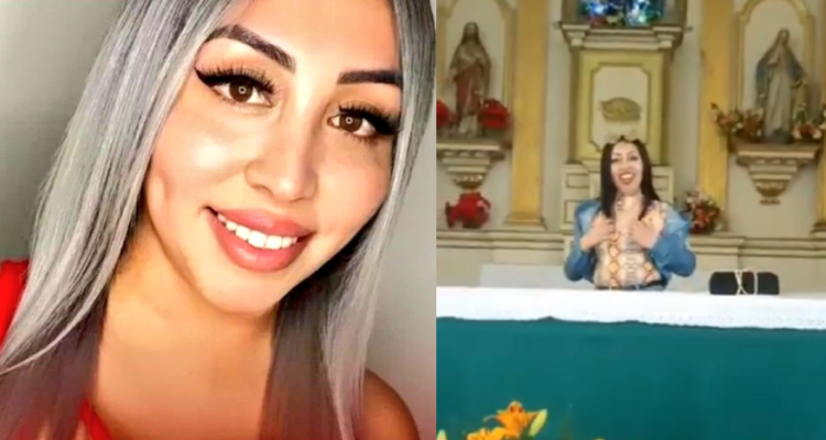 Influencer Naya ‘Fácil’ en una fotografía de su cuenta de Instagram y una captura del polémico video grabado en una Iglesia de Caldera