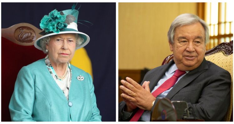 Foto compuesta con imágenes de la reina Isabel II y Antonio Guterres.
