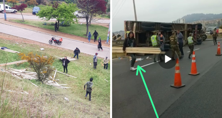 “Trae la camioneta para robar “: personas llegan a sustraer madera botada tras volcamiento de camión