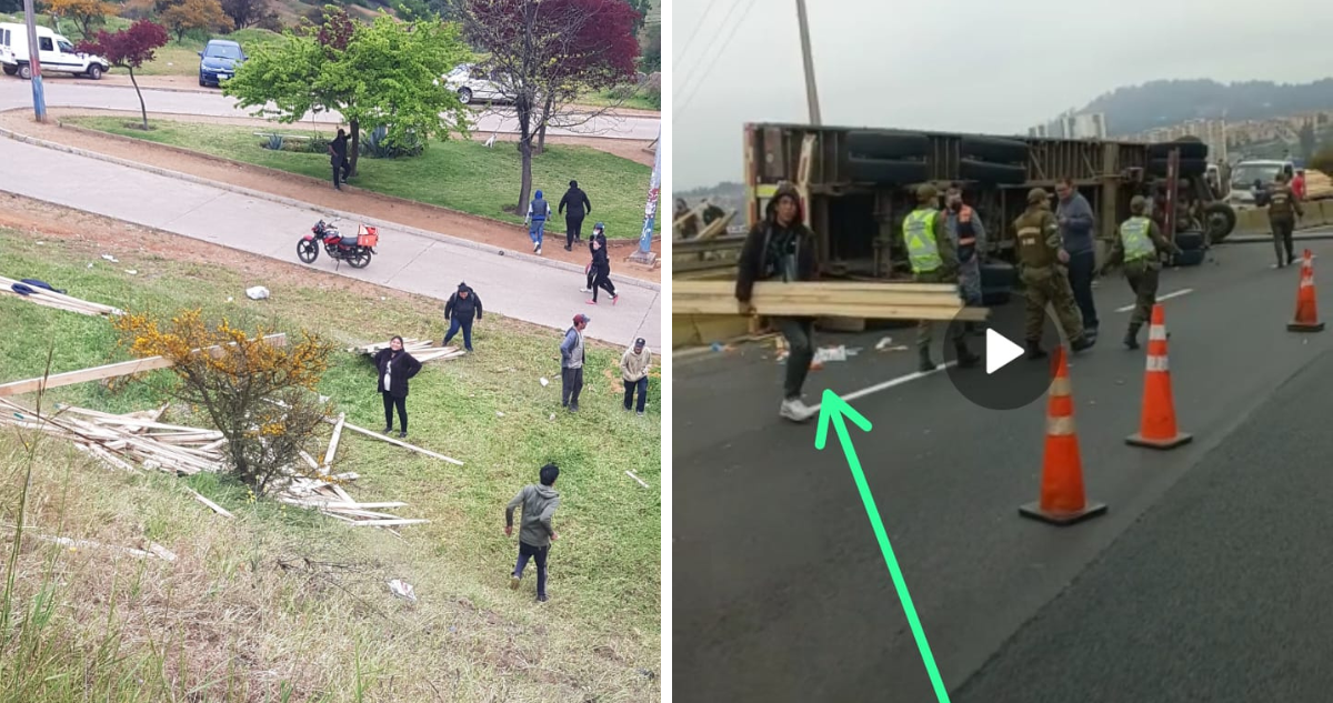 "Trae la camioneta para robar ": personas llegan a sustraer madera botada tras volcamiento de camión