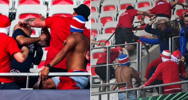 Hinchas del PSG fueron captados en la tribuna en medio de batalla campal de fanáticos de Niza y Colonia