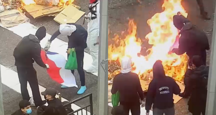 Queman bandera chilena durante incidentes en el Instituto Nacional