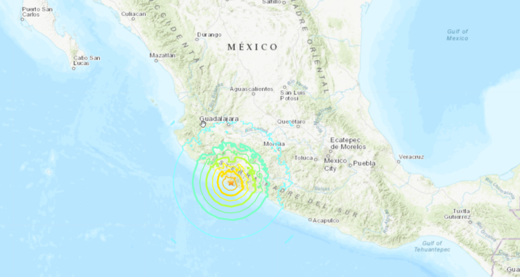 Mapa con el área afectada en México por el terremoto de este lunes.