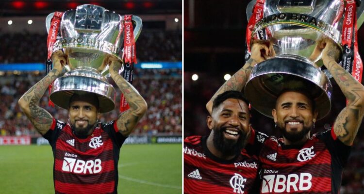 Arturo Vidal se pasea con trofeo de la Copa de Brasil en duelo ante Santos