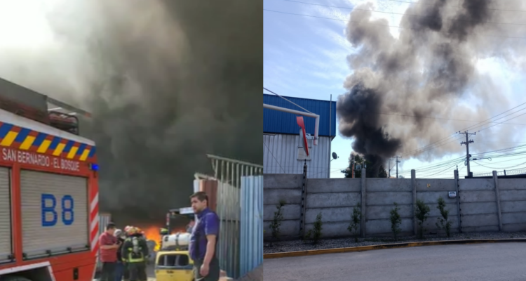 Bomberos trabaja en incendio que afecta a bodega en sector industrial de San Bernardo