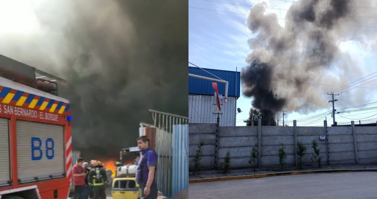 Bomberos trabaja en incendio que afecta a bodega en sector industrial de San Bernardo