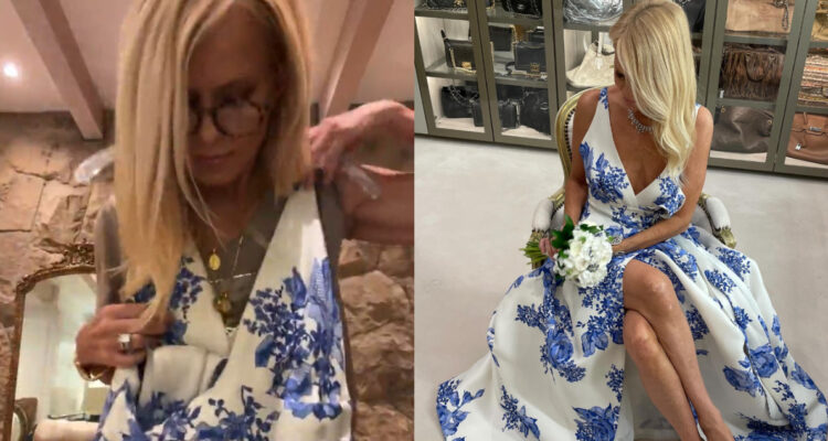 Cecilia Bolocco en su live de Instagram dando detalles de su vestido de novia.