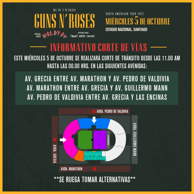 Corte de calles en el concierto de Guns N' Roses en Chile