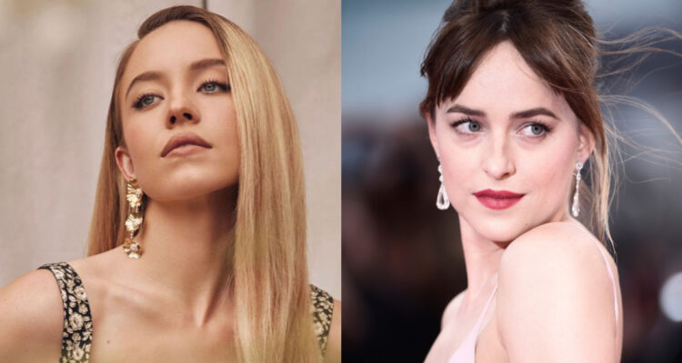 Las actrices Sydney Sweeney y Dakota Johnson posando para la cámara.