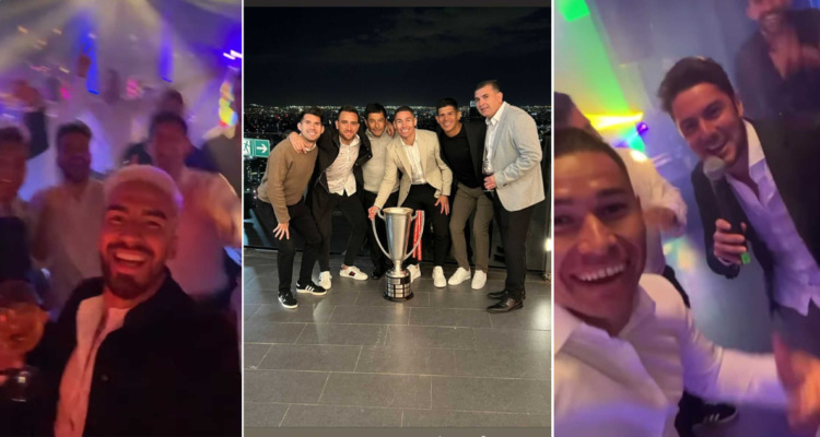 Jugadores de Colo Colo celebran en el festejo e la estrella N°33.