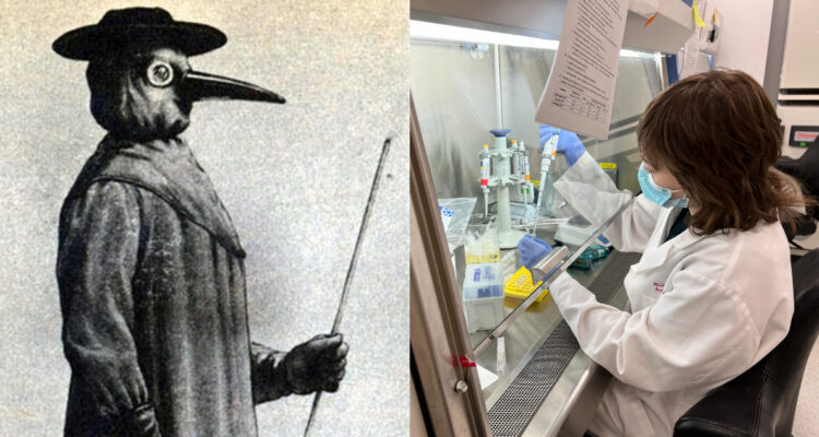 Uno de los doctores conocidos de la peste negra. A su lado, una investigadora del estudio