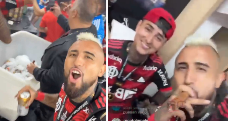 Arturo Vidal festeja su nuevo título junto a sus compañeros.