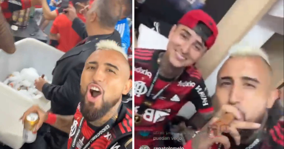 Arturo Vidal festeja su nuevo título junto a sus compañeros.
