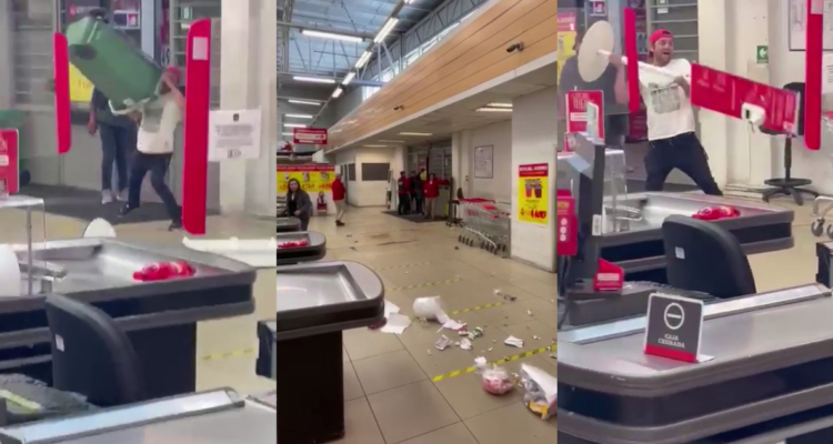 Lanzó un basurero y un cartel: graban riña en supermercado de San Pedro de la Paz