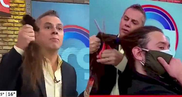 José Miguel Viñuela cortándole el pelo a camarógrafo de Mucho Gusto lo que significó su salida de Mega