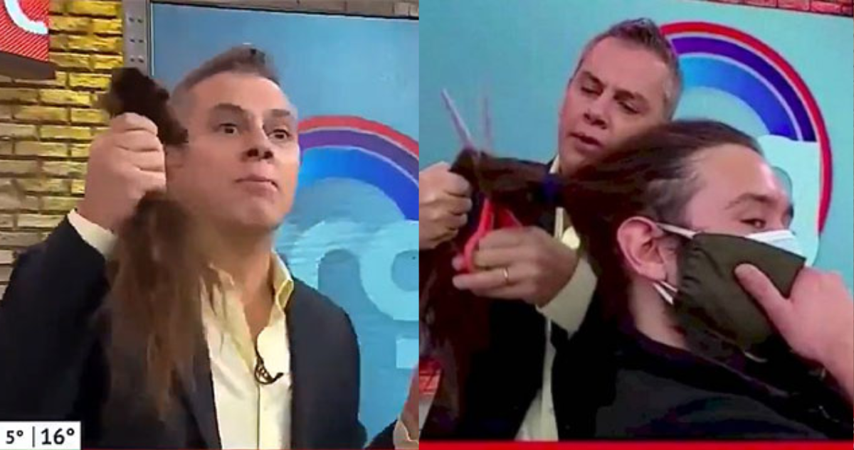 José Miguel Viñuela cortándole el pelo a camarógrafo de Mucho Gusto lo que significó su salida de Mega