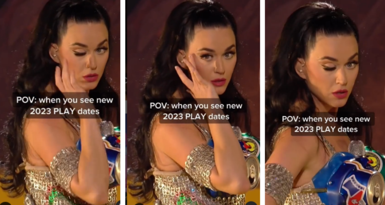 Katy Perry en un video capturado durante un concierto donde tiene “problemas” para mover un párpado