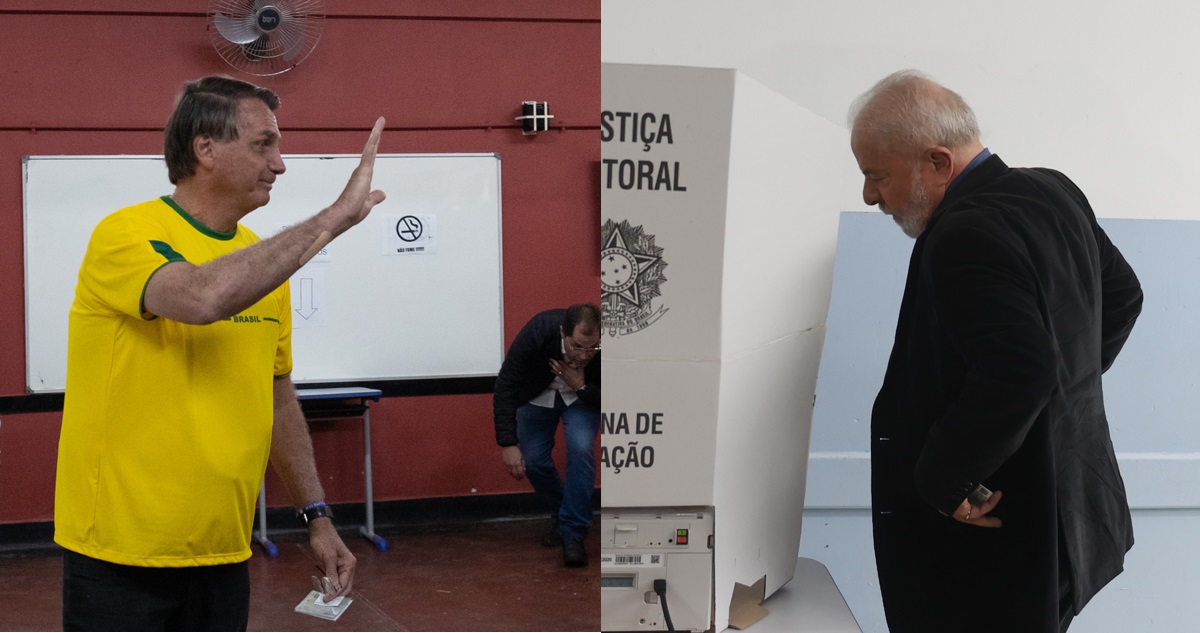 Lula vota pidiendo volver a la normalidad y Bolsonaro asegura que va a ganar en primera vuelta. Foto de ambos votando este domingo.