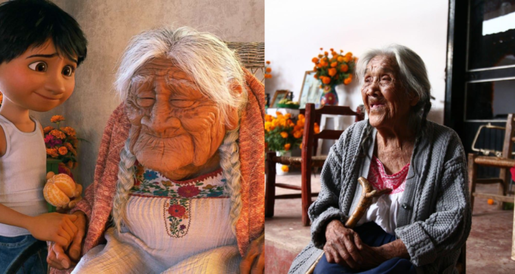 Miguel junto a Mamá Coco, personajes de la película “Coco” (izquierda) y María Ramírez, la mujer real que habría inspirado al personaje (Derecha)