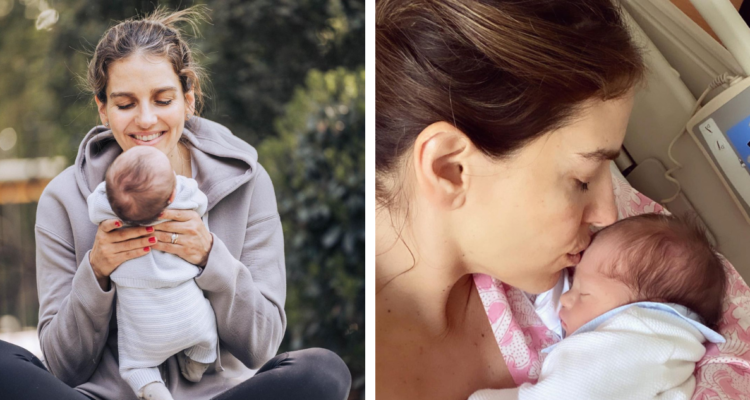 Maria Luisa Godoy, animadora de televisión, junto a su hijo Domingo de un mes de vida