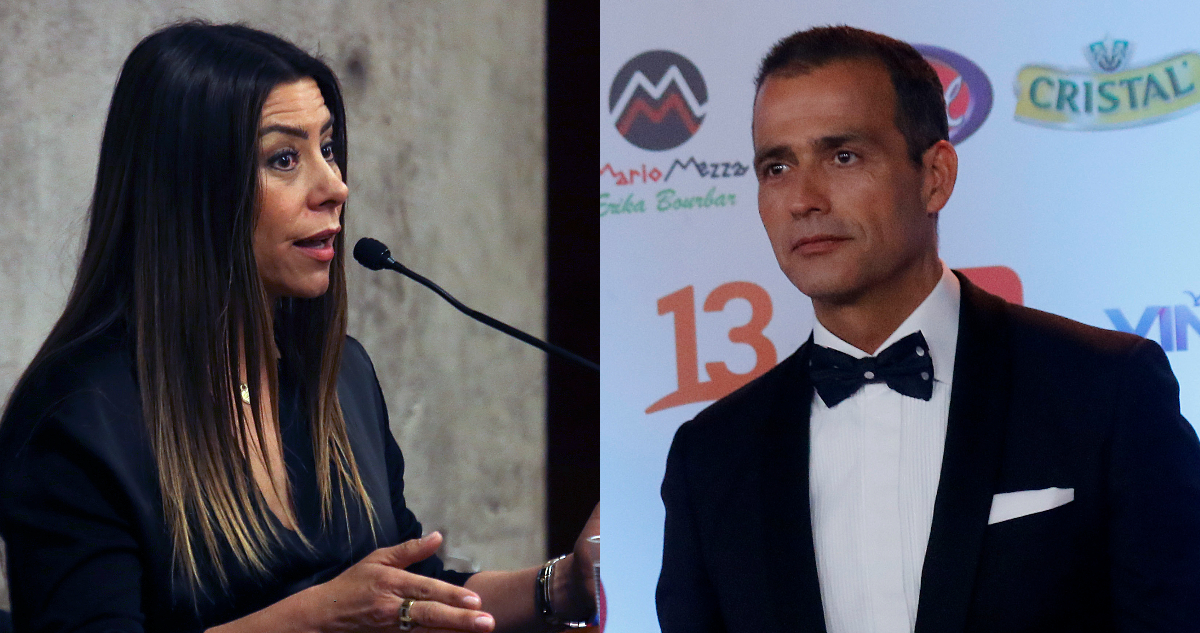 Marlene de la Fuente declarando en un juicio. A su lado, Iván Núñez posando serio.