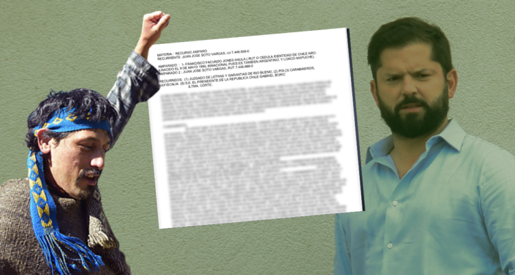 Imagen de Jones Huala y presidente Gabriel Boric