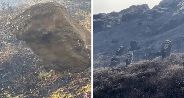 Moais calcinados isla Rapa Nui