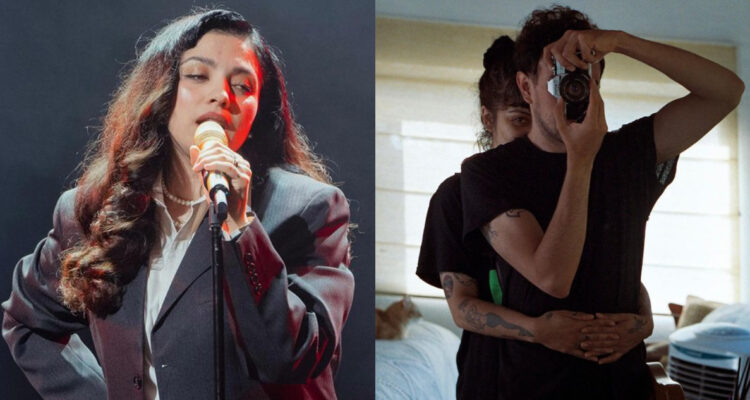 La cantante Mon Laferte cantando. A su lado, posa junto a la persona con la que se casó.