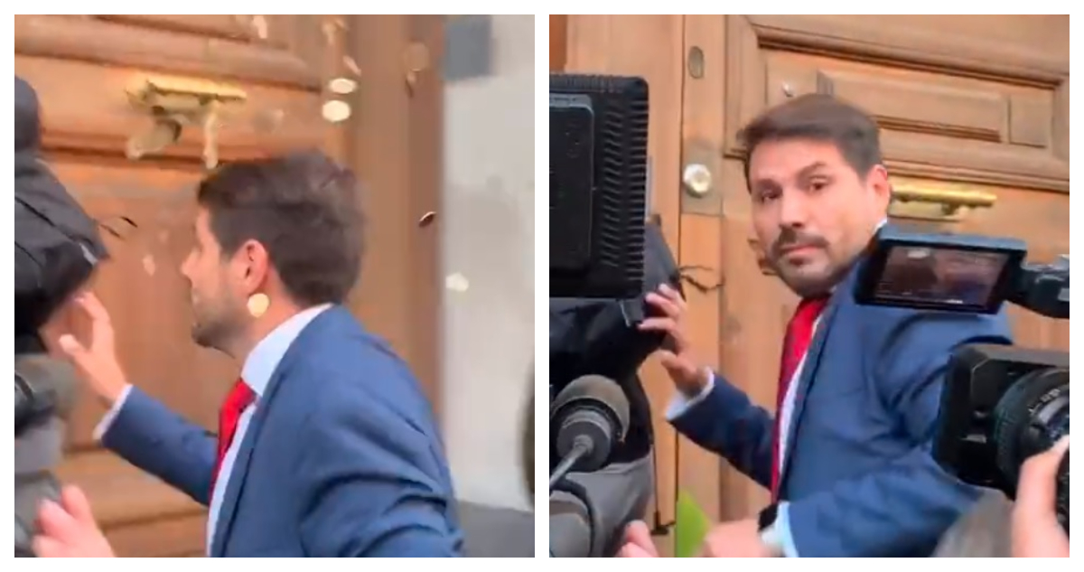 Pancho Malo recibe monedas entrando al Congreso