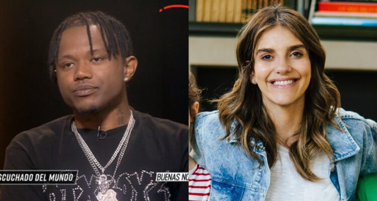 El cantante Polimá WestCoast en el programa Buenas Noches a Todos. A su lado, la periodista MAría Luisa Godoy.