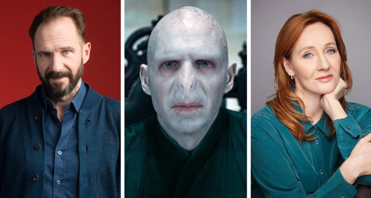 El actor Ralph Finnies (izquierda), el actor interpretando a Lord Voldemort (centro) y la escritora JK. Rowling (derecha)