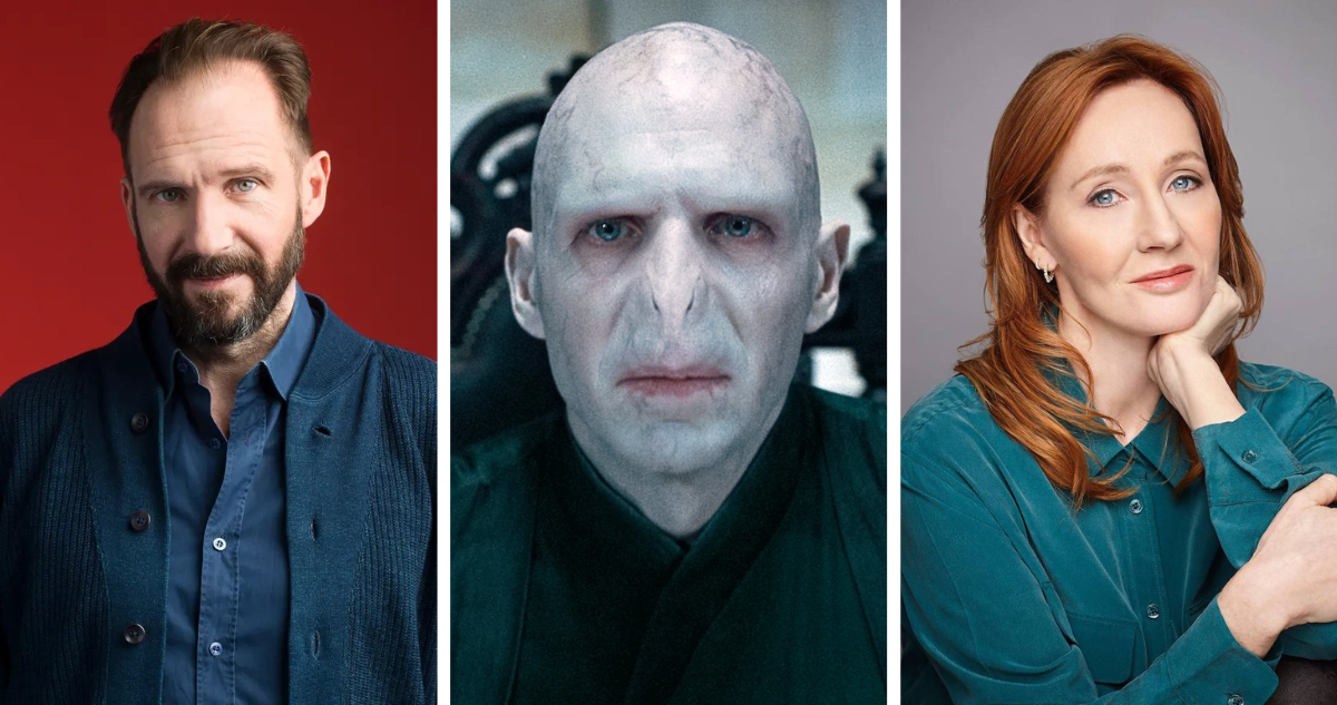 El actor Ralph Finnies (izquierda), el actor interpretando a Lord Voldemort (centro) y la escritora JK. Rowling (derecha)