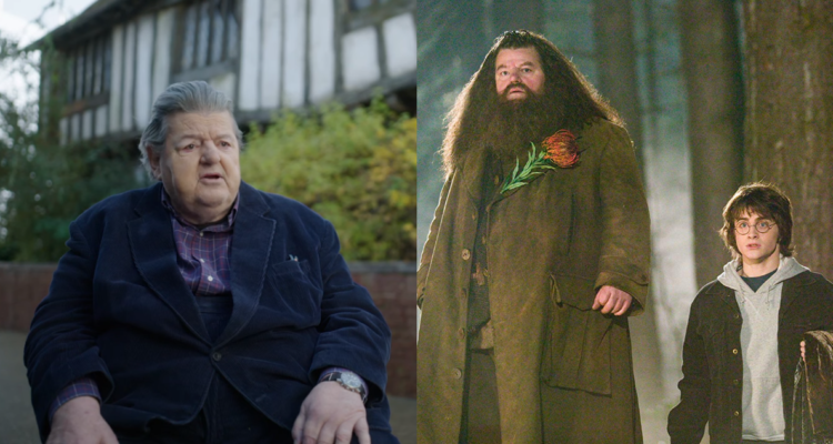 Robbie Coltrane, actor detrás de Hagrid en Harry Potter, en su última aparición en televisión (Izquierda), El actor en una película de Harry Potter (Derecha)