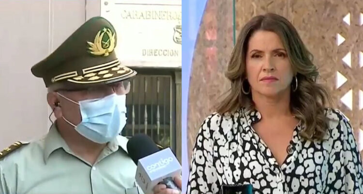 Parte del video que se viralizó en redes sociales del general Yáñez de Carabineros y la periodista Monserrat Álvarez.