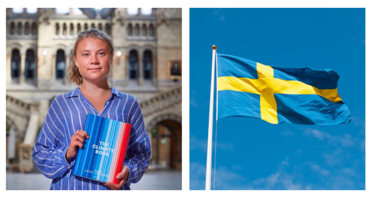 Greta Thunberg y bandera de Suecia