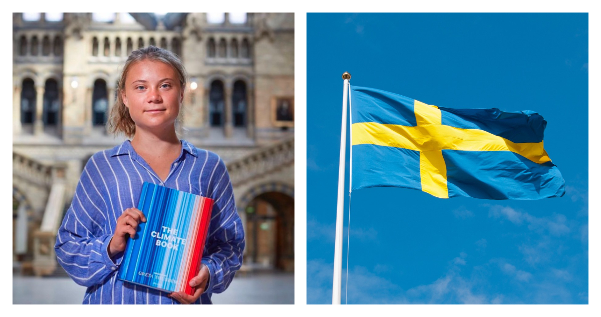 Greta Thunberg y bandera de Suecia