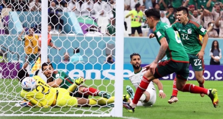 México festeja gol a Arabia Saudita en Mundial