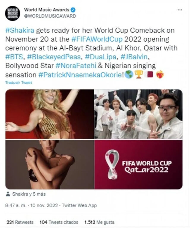 Lista filtrada de artistas que estarán en la ceremonia de apertura del Mundial de Qatar 2022