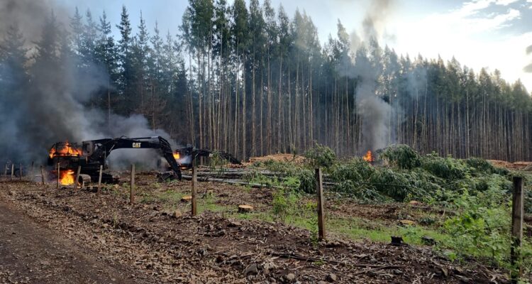 Las maquinarias incendiadas en un terreno de Victoria.