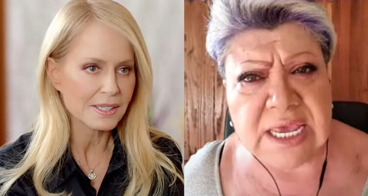 La animadora Cecilia Bolocco serie hablando. A su lado, Paty Maldonado hablando en su programa online respecto a los dichos de la empresaria.