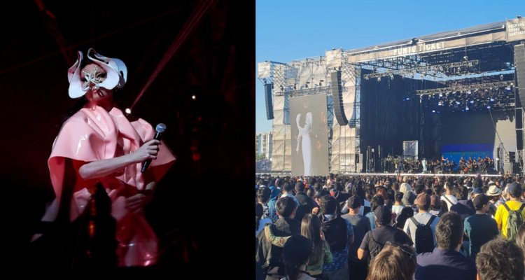 Björk cantando en un concierto en España (Izquierda) y publico asistente a Primavera Sound en Chile (Derecha)