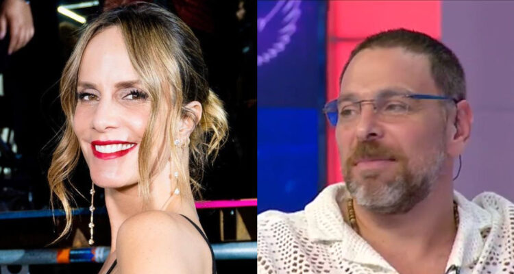 Diana Bolocco sonríe mientras posa en el Estadio Nacional. A su lado, José Antonio Neme habla de la periodista en el set de Mucho Gusto.