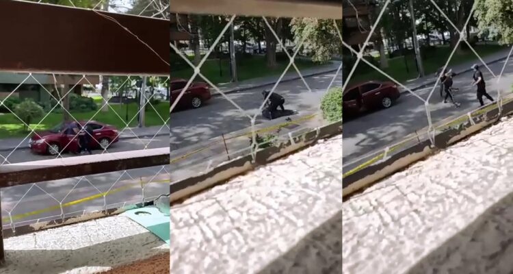 Graban a delincuentes golpeando a carabinero y disparando para robarle su auto en Providencia